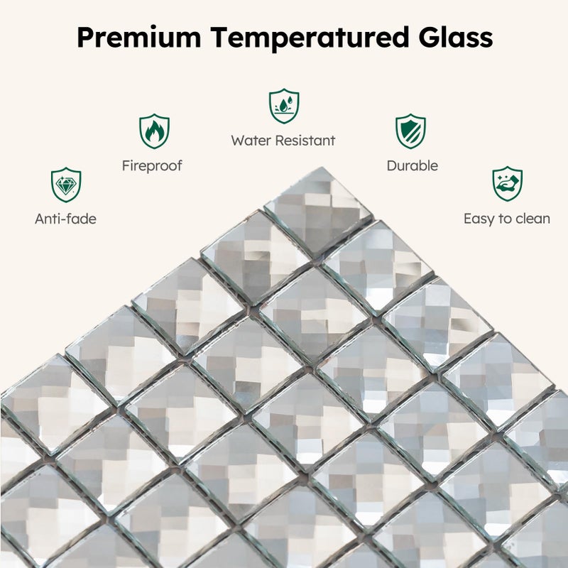 Diflart Mirror Backsplash, 3/4 Inch Silver Square, Crystal Diamond Mirror Glass Mosaic Tile for Kitchen Bathroom Wall, Pack of 5 Sheets - Image 5